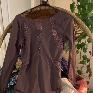 Free People Dusky Purple Lace accents Bodysuit